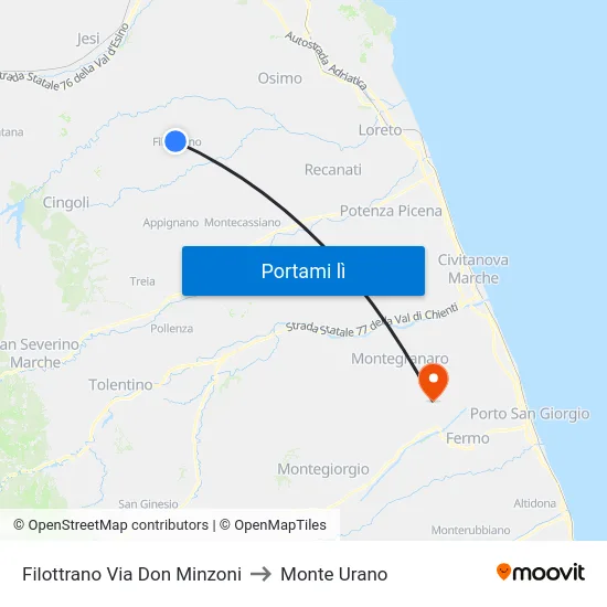 Filottrano Via Don Minzoni to Monte Urano map