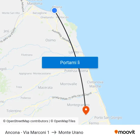 Ancona - Via Marconi 1 to Monte Urano map