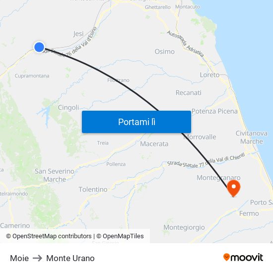 Moie to Monte Urano map