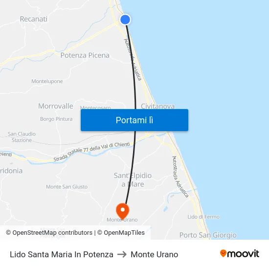 Lido Santa Maria In Potenza to Monte Urano map