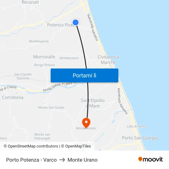 Porto Potenza - Varco to Monte Urano map