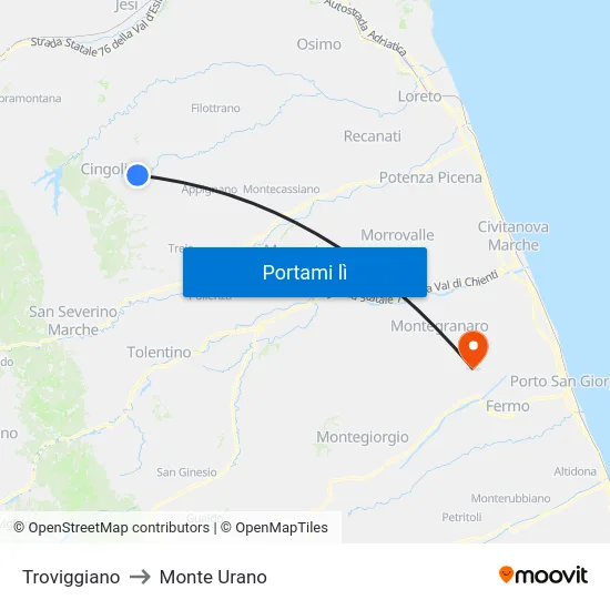 Troviggiano to Monte Urano map