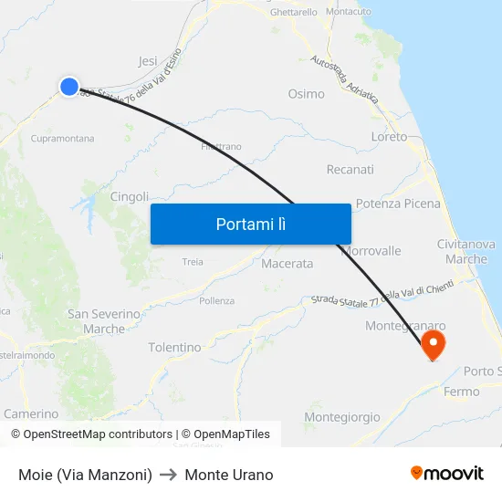 Moie (Via Manzoni) to Monte Urano map