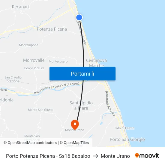 Porto Potenza Picena - Ss16 Babaloo to Monte Urano map