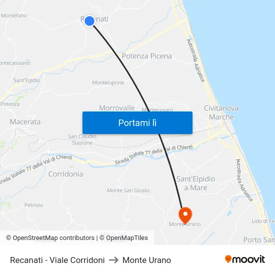 Recanati - Viale Corridoni to Monte Urano map