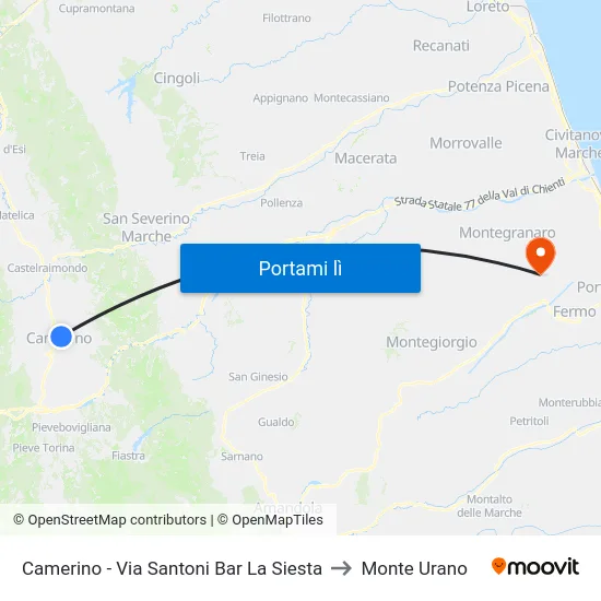 Camerino - Via Santoni Bar La Siesta to Monte Urano map