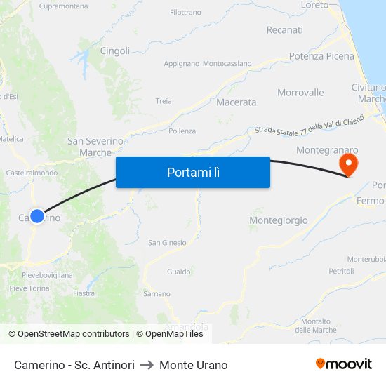 Camerino - Sc. Antinori to Monte Urano map
