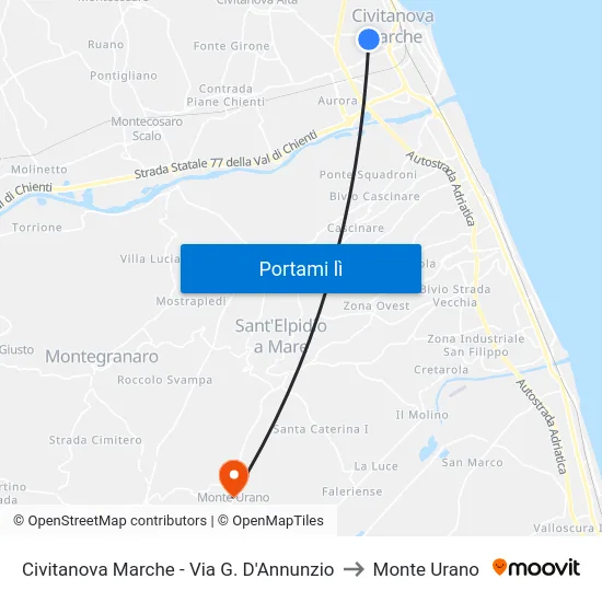 Civitanova Marche - Via G. D'Annunzio to Monte Urano map