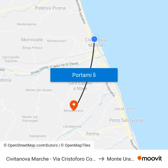 Civitanova Marche - Via Cristoforo Colom to Monte Urano map