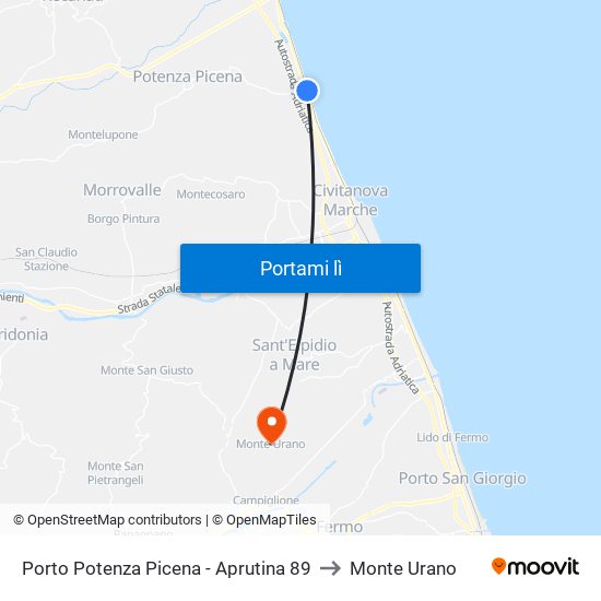 Porto Potenza Picena - Aprutina 89 to Monte Urano map