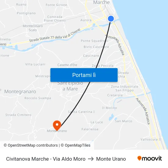 Civitanova Marche - Via Aldo Moro to Monte Urano map