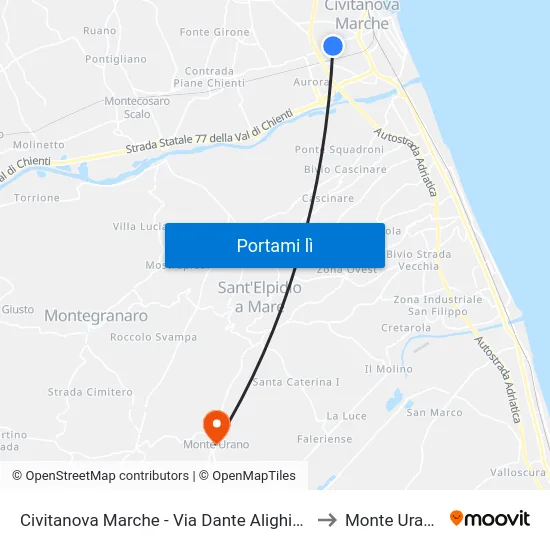 Civitanova Marche - Via Dante Alighieri to Monte Urano map