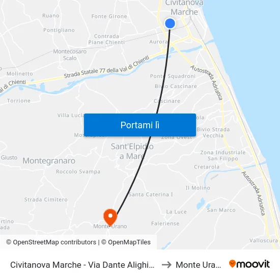 Civitanova Marche - Via Dante Alighieri to Monte Urano map