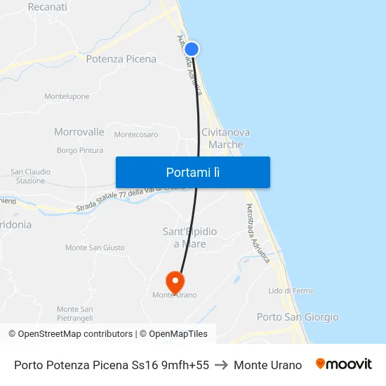 Porto Potenza Picena Ss16 9mfh+55 to Monte Urano map