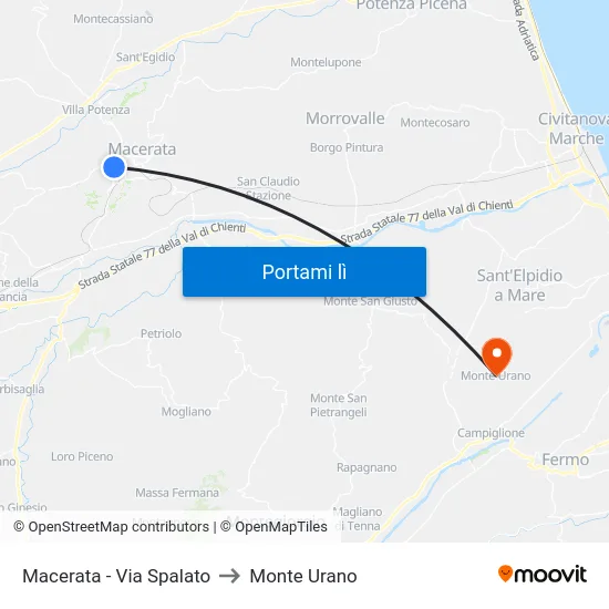 Macerata - Via Spalato to Monte Urano map