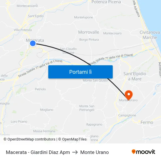 Macerata - Giardini Diaz Apm to Monte Urano map
