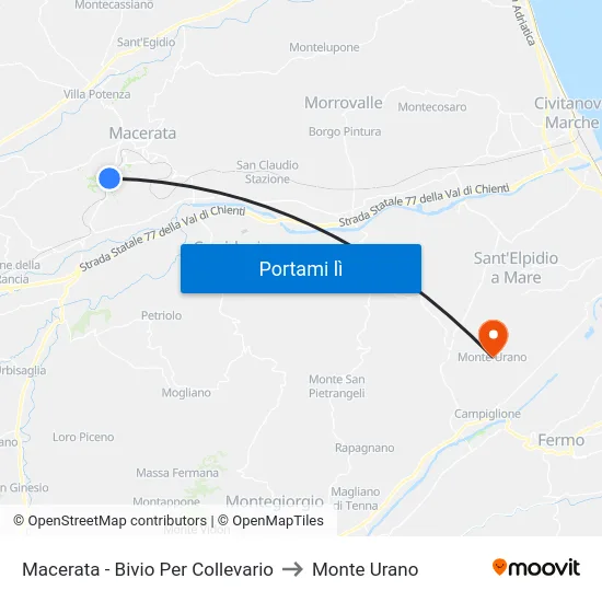 Macerata - Bivio Per Collevario to Monte Urano map