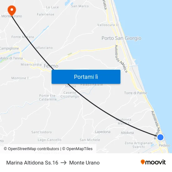Marina Altidona Ss.16 to Monte Urano map