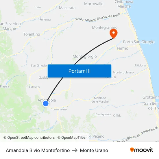 Amandola Bivio Montefortino to Monte Urano map