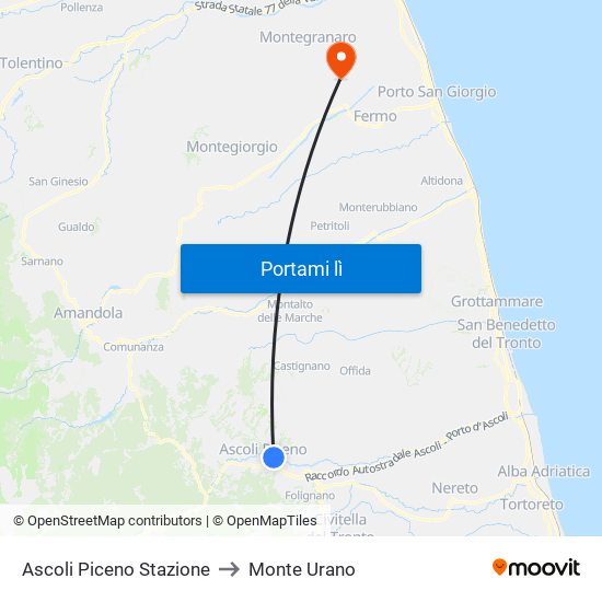 Ascoli Piceno Stazione to Monte Urano map