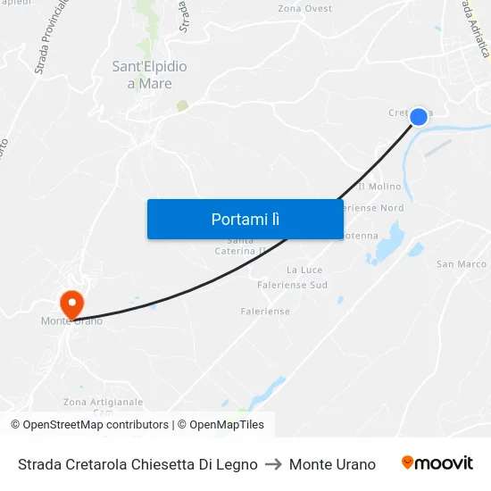 Strada Cretarola Chiesetta Di Legno to Monte Urano map
