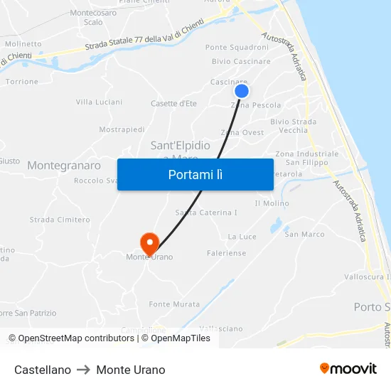 Castellano to Monte Urano map