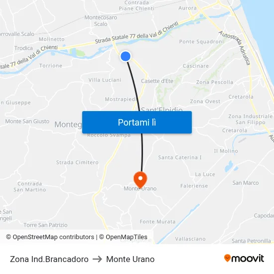Zona Ind.Brancadoro to Monte Urano map