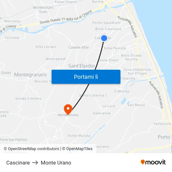 Cascinare to Monte Urano map