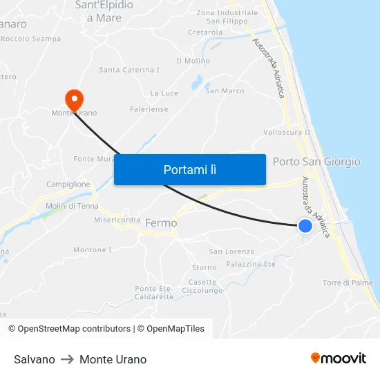 Salvano to Monte Urano map
