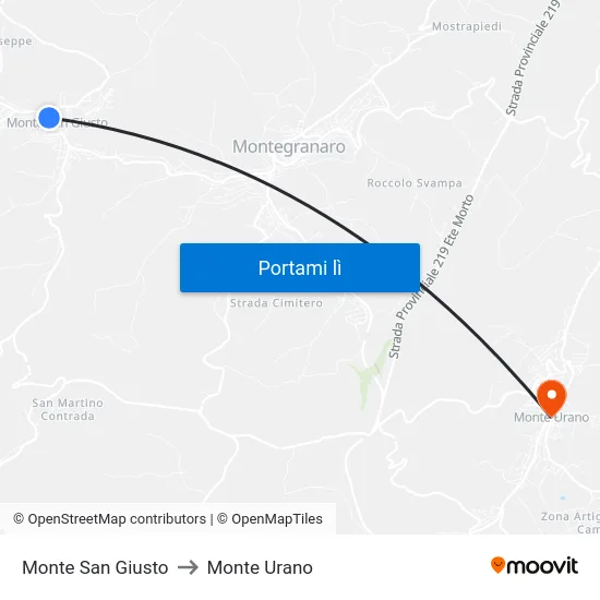 Monte San Giusto to Monte Urano map