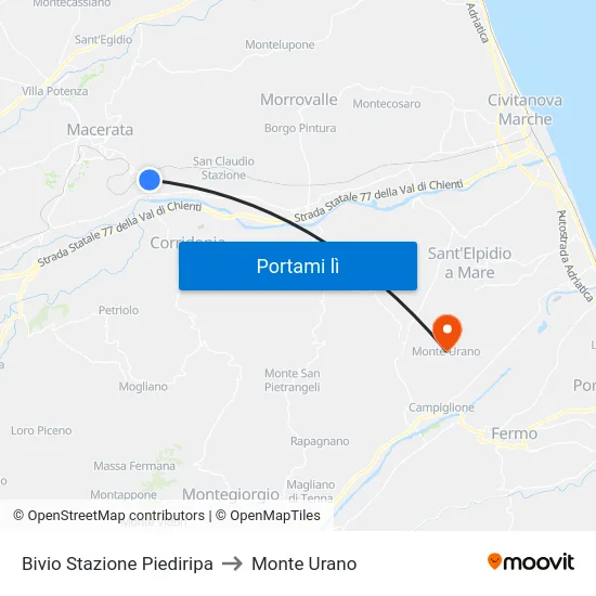 Bivio Stazione Piediripa to Monte Urano map