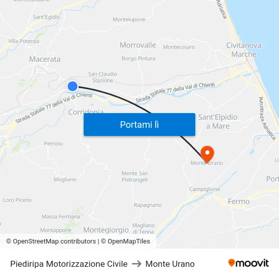 Piediripa Motorizzazione Civile to Monte Urano map