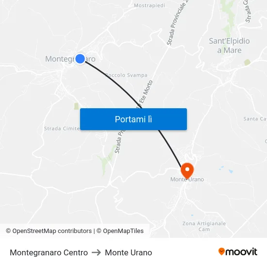Montegranaro Centro to Monte Urano map