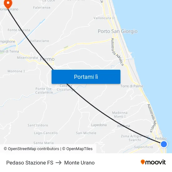 Pedaso Stazione FS to Monte Urano map