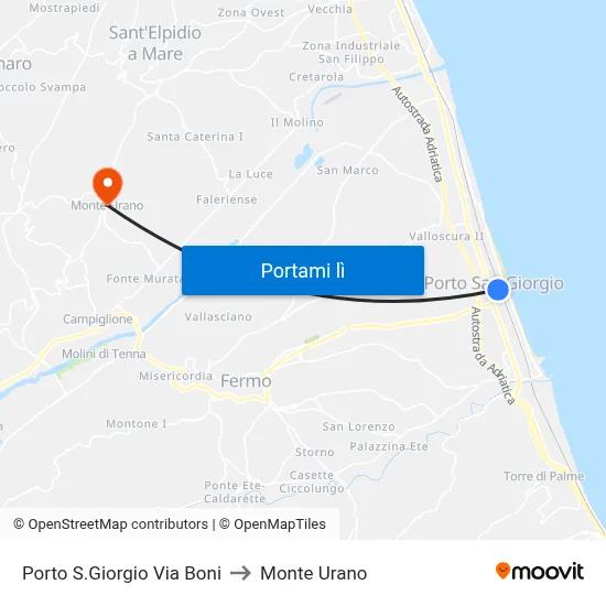 Porto S.Giorgio Via Boni to Monte Urano map