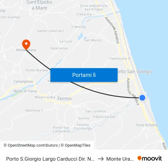 Porto S.Giorgio Largo Carducci Dir. Nord to Monte Urano map