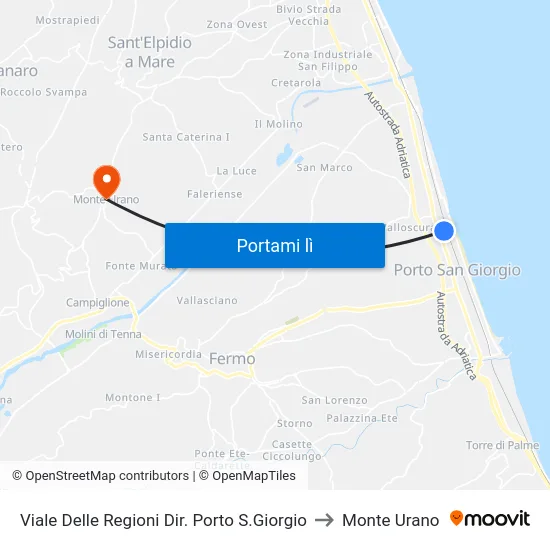 Viale Delle Regioni Dir. Porto S.Giorgio to Monte Urano map