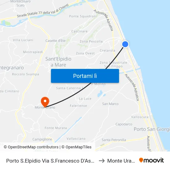 Porto S.Elpidio Via S.Francesco D'Assisi to Monte Urano map