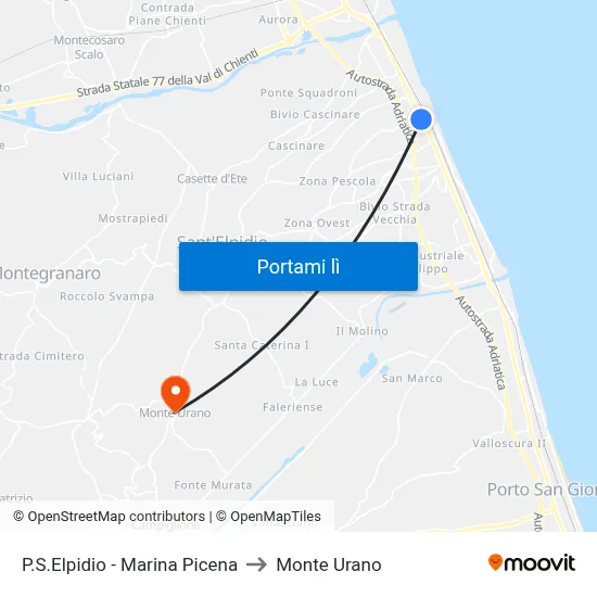 P.S.Elpidio - Marina Picena to Monte Urano map
