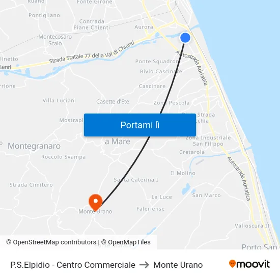 P.S.Elpidio - Centro Commerciale to Monte Urano map