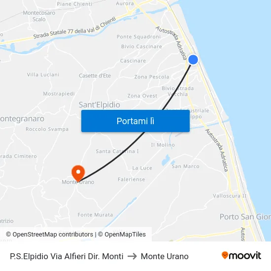 P.S.Elpidio Via Alfieri Dir. Monti to Monte Urano map