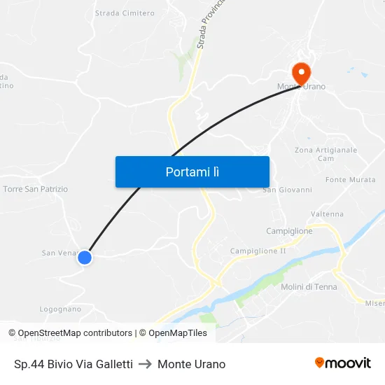 Sp.44 Bivio Via Galletti to Monte Urano map