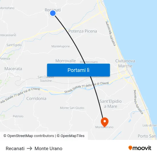Recanati to Monte Urano map