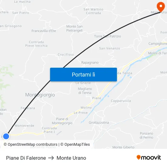 Piane Di Falerone to Monte Urano map