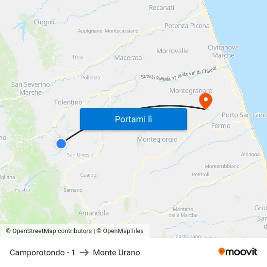 Camporotondo - 1 to Monte Urano map