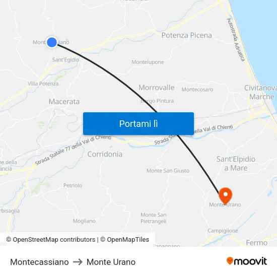 Montecassiano to Monte Urano map