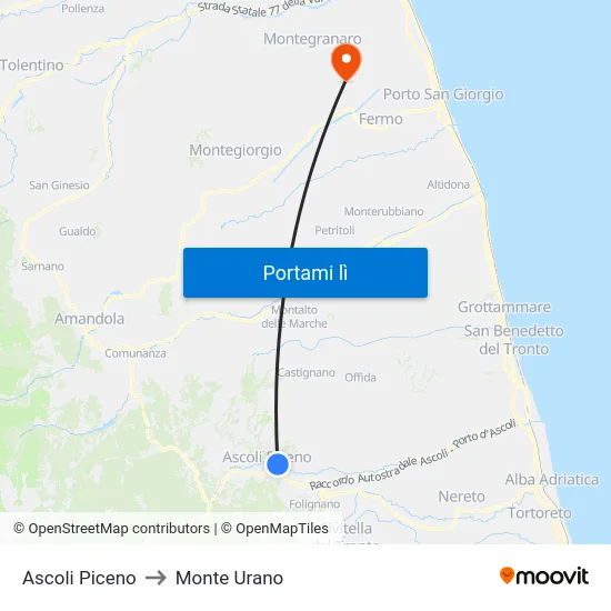 Ascoli Piceno to Monte Urano map