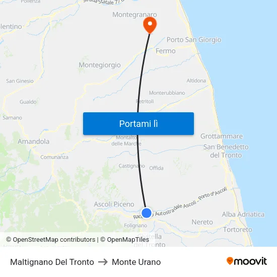 Maltignano Del Tronto to Monte Urano map