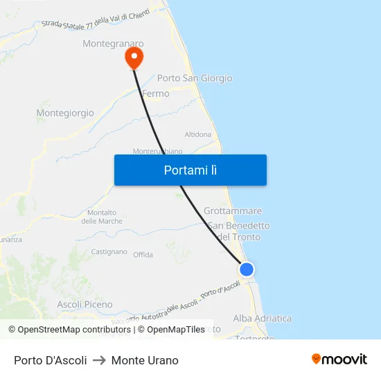 Porto D'Ascoli to Monte Urano map