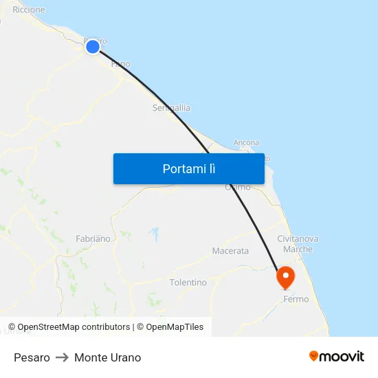 Pesaro to Monte Urano map